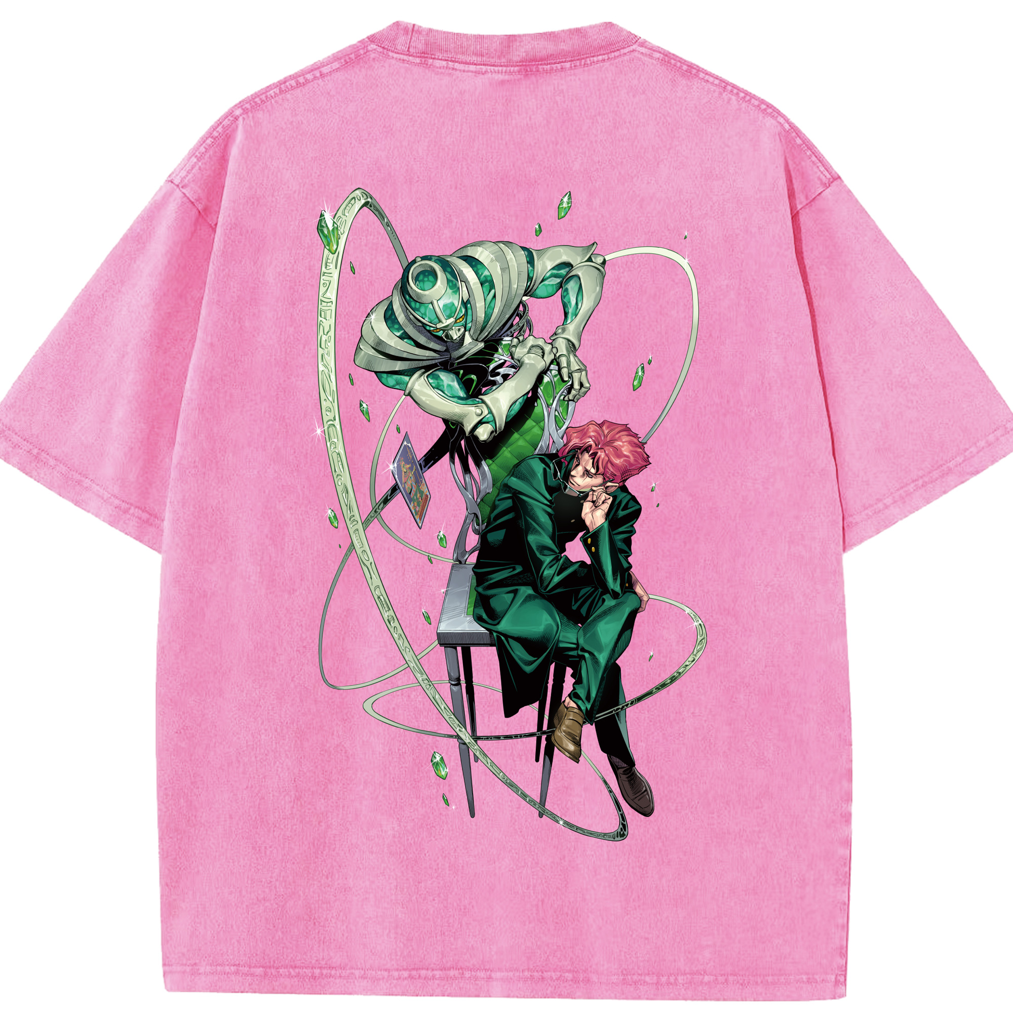 （画像用） ジョジョの奇妙な冒険 花京院 典明（かきょういん のりあき） JoJo's Bizarre Adventure Kakyoin Noriaki 綿100% ヴィンテージ風 半袖Tシャツ（背面プリント）